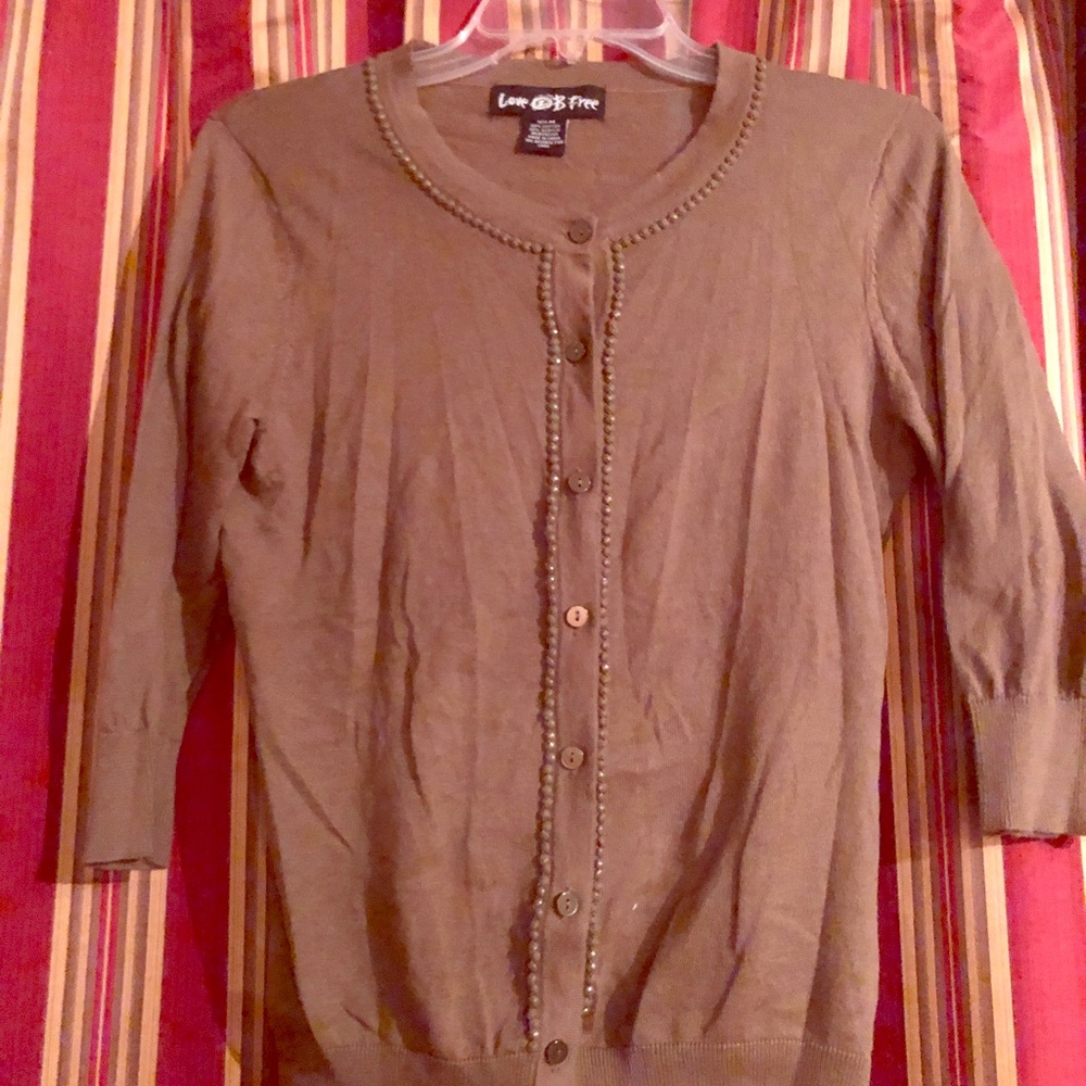 Love 2 Be Free olive green 3/4 sleeved cardigan.